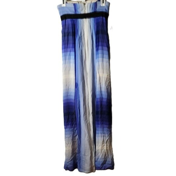 BCBGMaxAzria NWT Silk Chiffon Strapless Blue Purple White Pleated Maxi Dress 0 - Picture 2 of 15